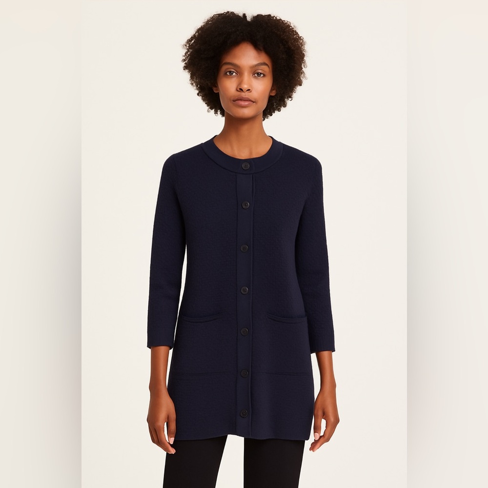 🩵 COS Textured Knit Long Cardigan 💙 Navy Minimalist Layering Piece 🩵